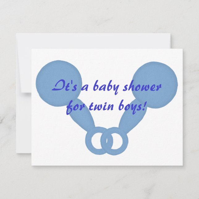Blue Baby Rattles Twin Boys Douche Invitations (Devant)