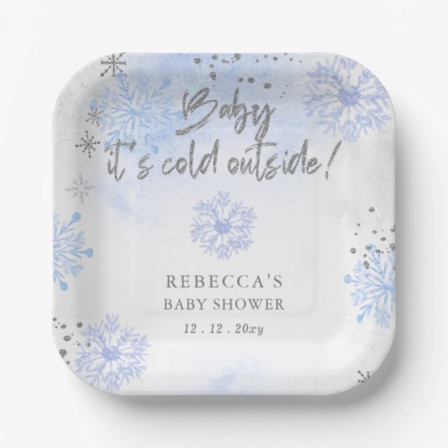 Blue Baby seine kalte Outdoor Winter Baby Dusche Pappteller (Vorderseite)