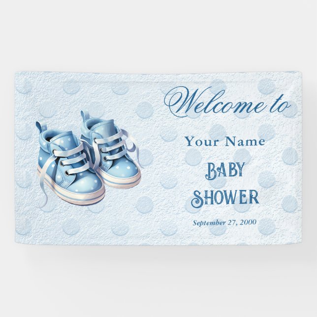 Blue Baby Shoes Baby Dusche Empfang Banner (Horizontal)