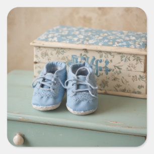 Blue Baby Shoes Quadratischer Aufkleber