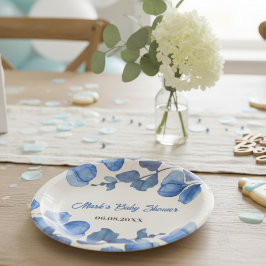 Blue Baby Shower paper plate – Custom Name & Event Pappteller