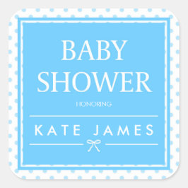 Blue Baby Shower Polka Dots und Ribbon Quadratischer Aufkleber