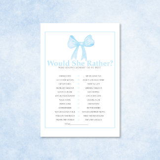 Blue Baby Shower Would She Rather Game – Printable Briefbogen