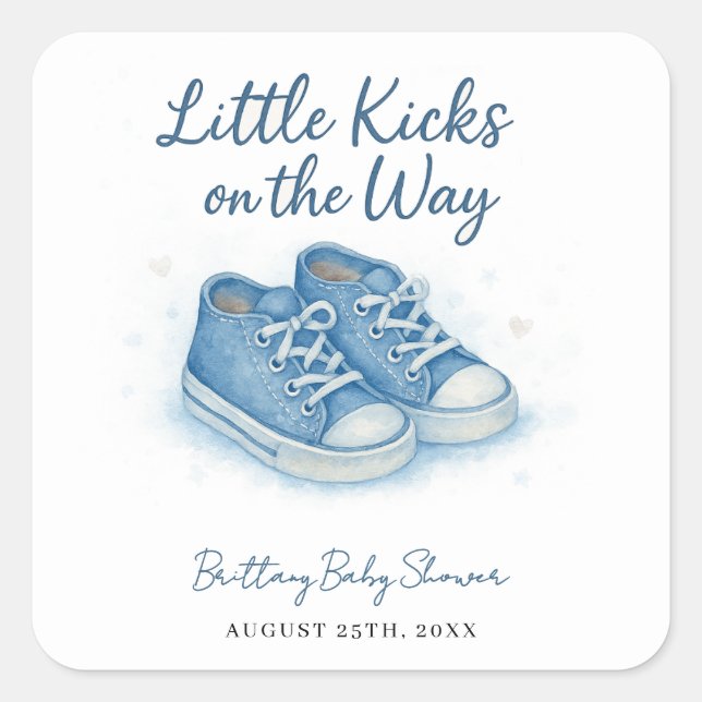 Blue Baby Sneakers Baby Dusche Quadratischer Aufkleber (Vorderseite)
