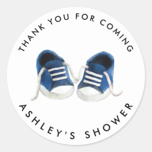 Blue Baby Sneakers Baby Showaufkleber, Geschenkmar Runder Aufkleber