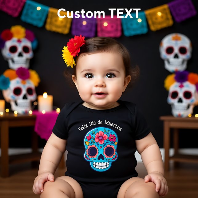 🌹 Blue Baby Sugar Skull 🌹 benutzerdefinierten Te Strampler (🌹Blue Baby Sugar Skull 🌹custom text Baby Bodysuit)