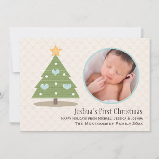 Blue Baby's First Christmas Tree Foto Card Feiertagskarte