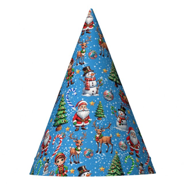 Blue Background Christmas Decorative Pattern Partyhütchen (Vorderseite)