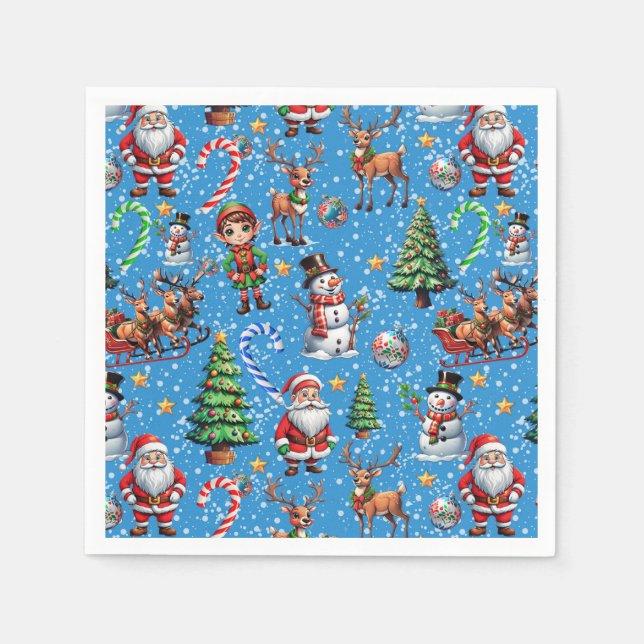 Blue Background Christmas Decorative Pattern Serviette (Vorderseite)