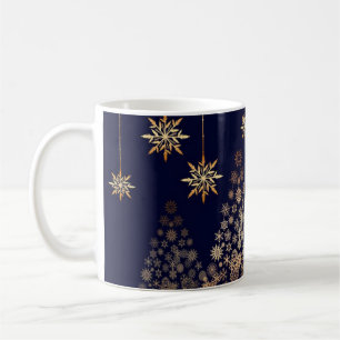 Blue Background mit Golden Christmas Tree Kaffeetasse