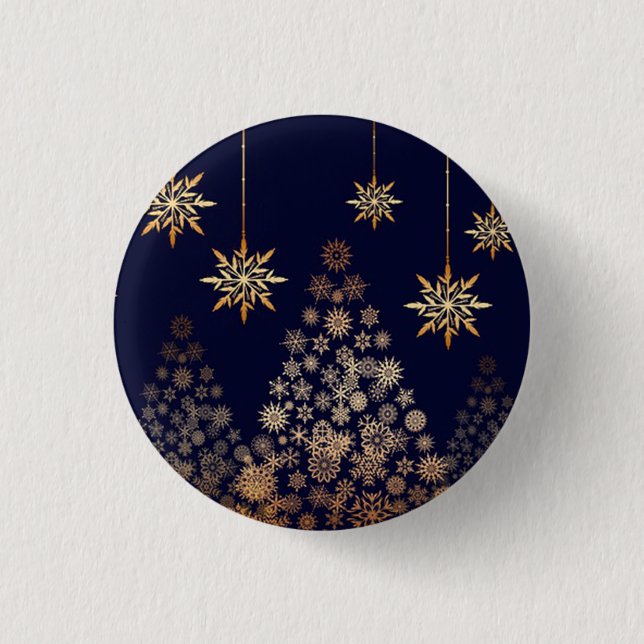 Blue Background mit Golden Christmas Tree Square Button (Vorderseite)