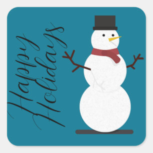 Blue Background mit Snowman Quadratischer Aufkleber