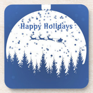 Blue Background mit Weihnachtsball und Kiefernbaum Getränkeuntersetzer