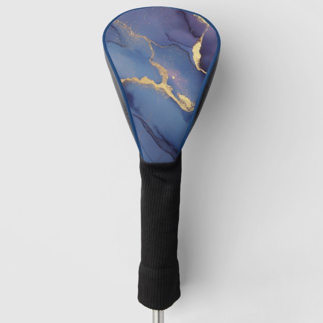 Blue background with gold streaks and dots golf headcover (Vorderseite)