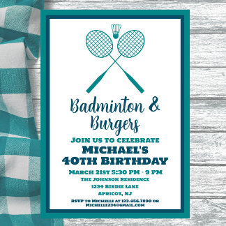 Blue Badminton Party Sports GRILLEN Birthday Einladung