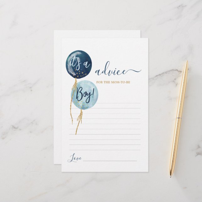 Blue Ballons Junge Ratschläge für Mama als Karte (Vorderseite/Rückseite Beispiel)