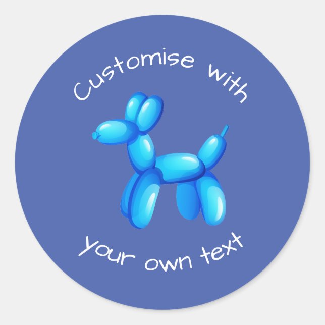Blue Balloon Animal Dog Custom Text Runder Aufkleber (Vorderseite)
