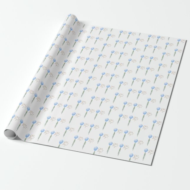 Blue Balloon Baby Boy Shower Einladung Oh Boy Geschenkpapier (Ungerollt)
