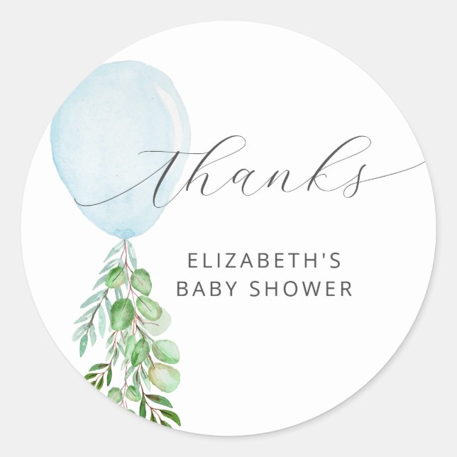 Blue Balloon Baby Dusche Danke Runder Aufkleber (Vorderseite)