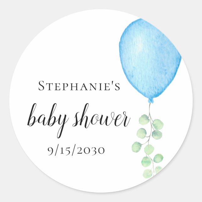 Blue Balloon Baby Dusche Runder Aufkleber (Vorderseite)