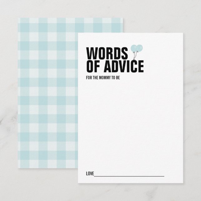 Blue Balloon Baby Shower Mommy Advice Card Einladung (Vorne/Hinten)