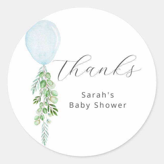 Blue Balloon Boy Baby Dusche Danke Runder Aufkleber (Vorderseite)