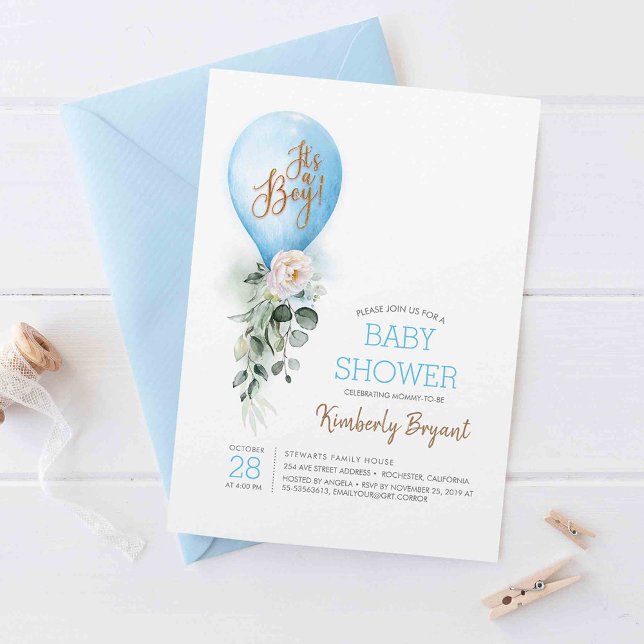 Blue Balloon Es ist eine Baby-Dusche Einladung (It's a Boy! - Blue Balloon Baby Shower Invitations)