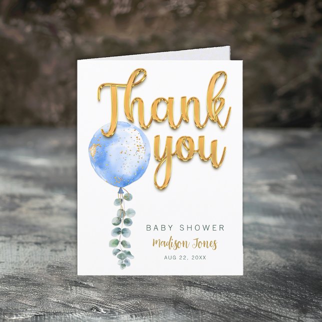 Blue Balloon Eucalyptus Baby Dusche Danke Karte (Thank You Card)