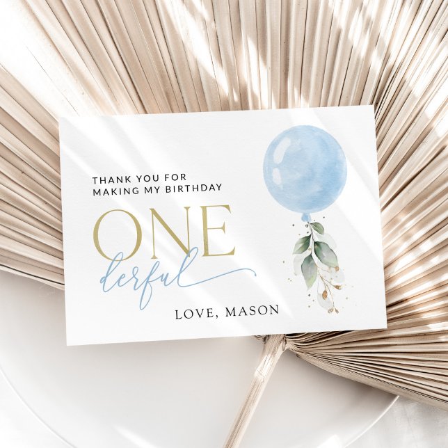 Blue Balloon, Eukalyptus, Grüne, Erster Geburtstag Dankeskarte (Von Creator hochgeladen)
