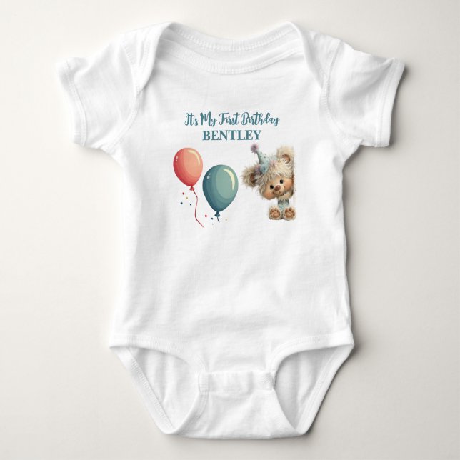 Blue Balloon Hedgehogs Celebration Baby Strampler (Vorderseite)