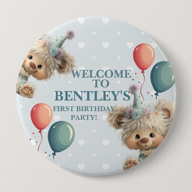Blue Balloon Hedgehogs Celebration Button (Vorderseite)