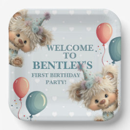 Blue Balloon Hedgehogs Celebration Pappteller