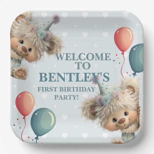 Blue Balloon Hedgehogs Celebration Pappteller (Vorderseite)