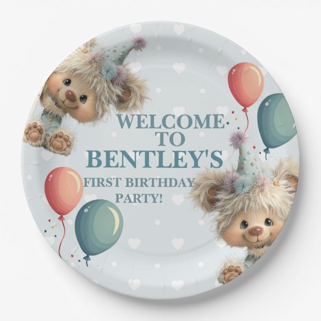 Blue Balloon Hedgehogs Celebration Pappteller (Vorderseite)