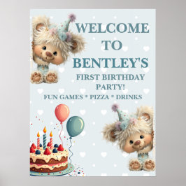 Blue Balloon Hedgehogs Celebration Poster