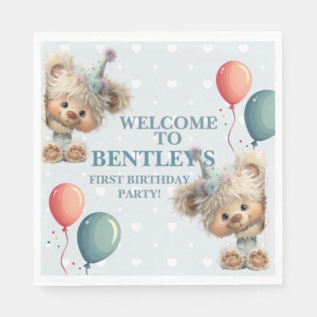 Blue Balloon Hedgehogs Celebration Serviette (Vorderseite)