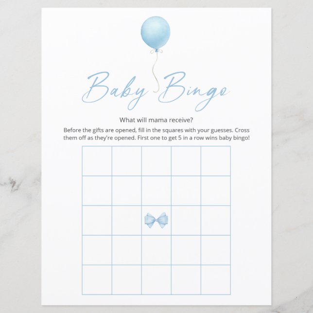 Blue Balloon Modern Baby Show Bingo Game (Vorderseite)