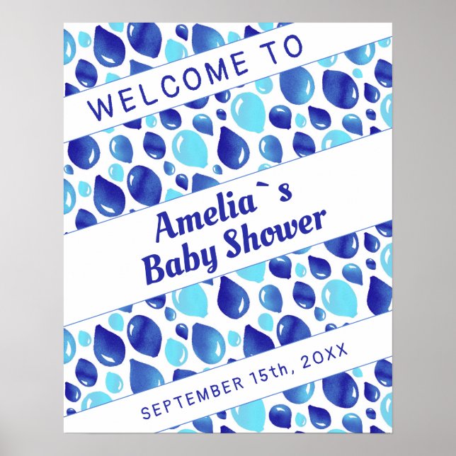 Blue Balloon Pattern Boy Baby Shower Welcome Sign Poster (Vorne)