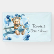 Blue Balloon Teddy Bear Airplane Boy Baby Dusche