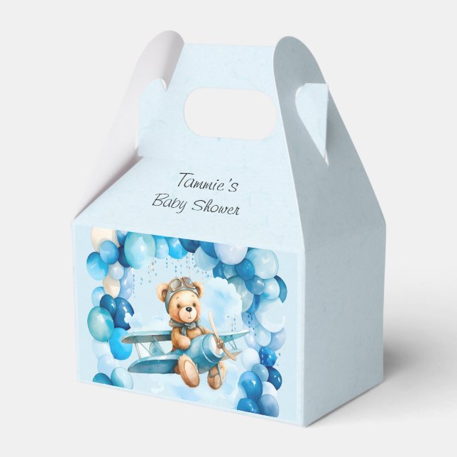 Blue Balloon Teddy Bear Airplane Boy Baby Dusche Geschenkschachtel (Vorderseite)