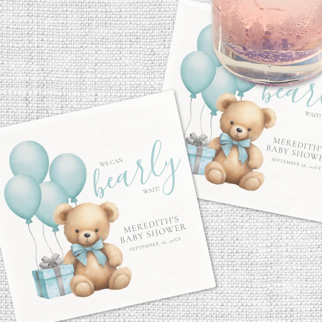 Blue Balloon Teddy Bear Baby Dusche Serviette (Blue Balloon Teddy Bear Baby Shower Napkins)