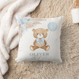 Blue Balloon Teddy Bear Boho Baby Boy Kinderzimmer Kissen
