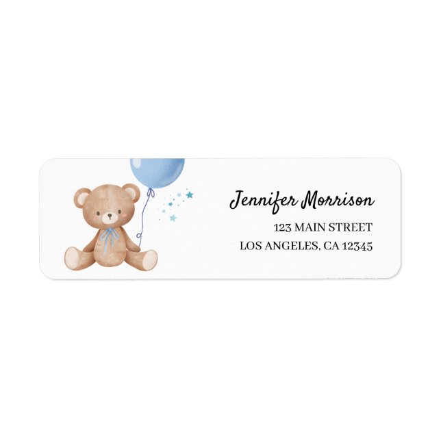 Blue Balloon Teddy Bear Boy Baby Showadresse (Vorne)