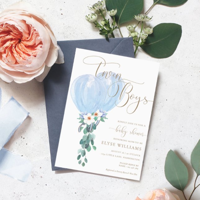 Blue Balloon Twin Boys Baby Dusche Einladung (Von Creator hochgeladen)