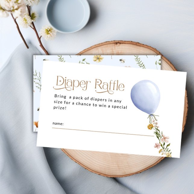 Blue Balloon Wildblume Diaper Raffle Baby Dusche Begleitkarte (Blue Balloon Wildflower Diaper Raffle Baby Shower Enclosure Card)