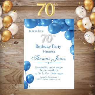 Blue Balloons 70. Geburtstag Einladung
