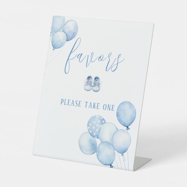 Blue Balloons Baby Shower Favorit Pedestal Schild (Vorderseite)
