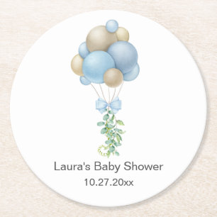 Blue Balloons Baby Shower Runder Pappuntersetzer