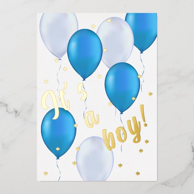 Blue Balloons Babydusche Einladung (Vorderseite)