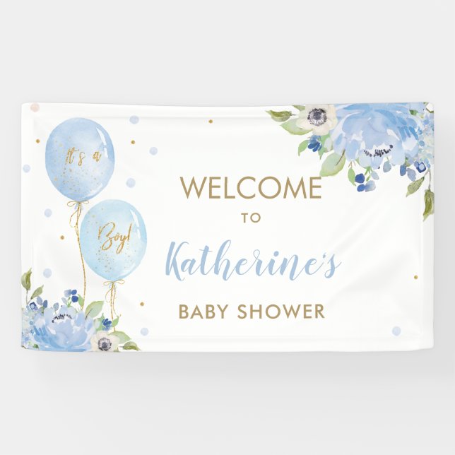 Blue Balloons Blues Baby Dusche Begrüßung Hintergr Banner (Horizontal)